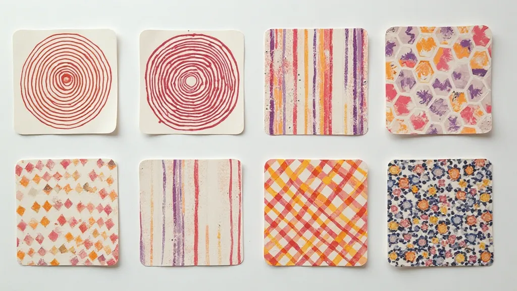 Collection of paper marbled with geometric patterns