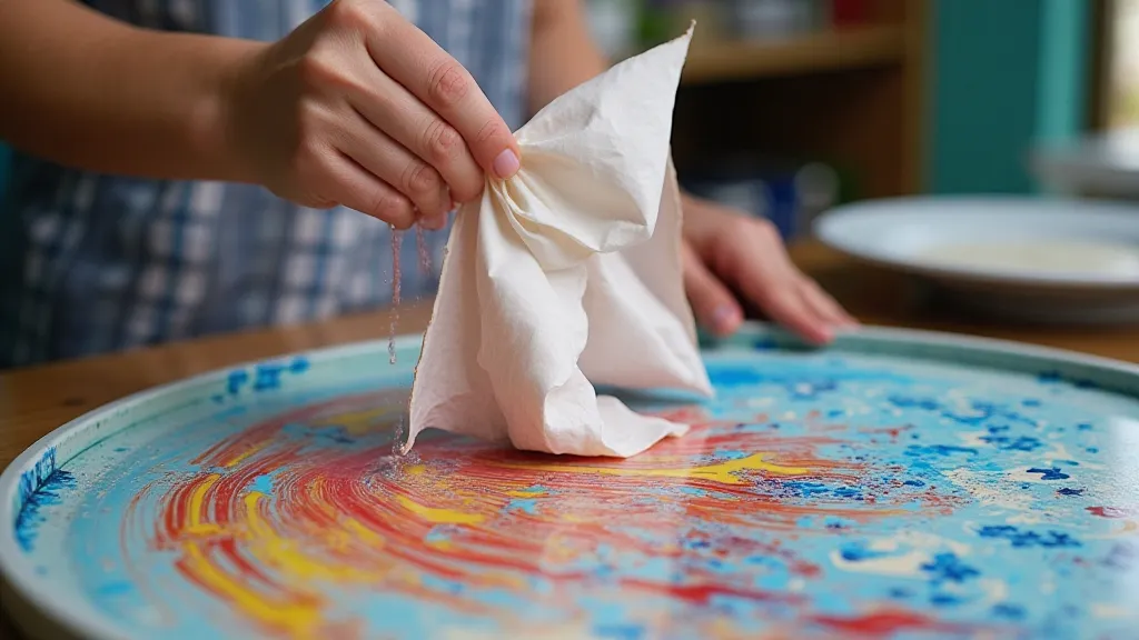Paper being placed onto a marbling bath